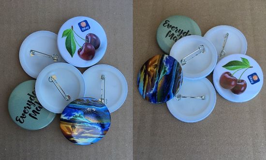 badges with plastic back side